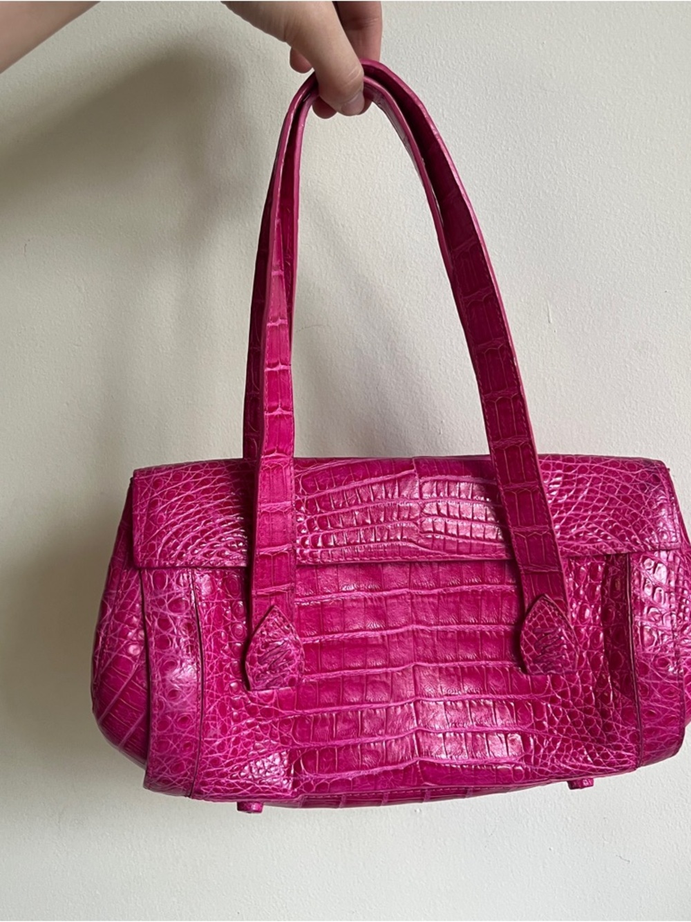 Nancy Gonzalez Fuchsia Croc-Embossed Shoulder Bag
